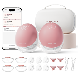 MOMCOZY Breast Pump Hands Free Upgraded Mobile Flow | M9, App Discreet Control With Personalized Multi-Modes & 15 Levels, Wearable Breast Pump 24Mm