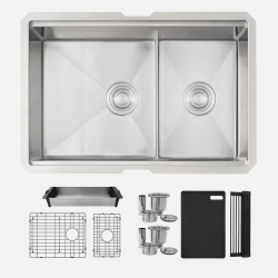 STYLISH Undermount 28 Inch Stainless Steel Double Bowl 60/40 Workstation Kitchen Sink With Accessories In Black