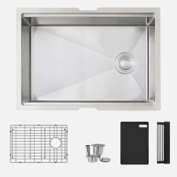 STYLISH Undermount 27 Inch Stainless Steel Single Bowl Workstation Kitchen Sink With Accessories In Black