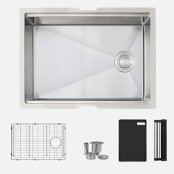 STYLISH Undermount 25 Inch Stainless Steel Single Bowl Workstation Kitchen Sink With Accessories In Black