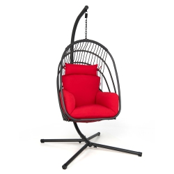 COSTWAY Hanging Folding Egg Chair With Stand Soft Cushion Pillow Swing Hammock