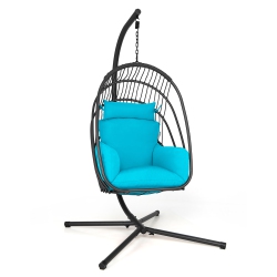 COSTWAY Hanging Folding Egg Chair With Stand Soft Cushion Pillow Swing Hammock