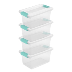 STERILITE Plastic Medium Clip Storage Box Container With Latching Lid, 4 Pack