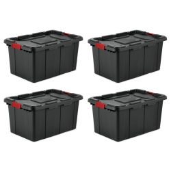 STERILITE 27 Gallon Durable Rugged Industrial Tote W/red Latches (8 Pack) In Black