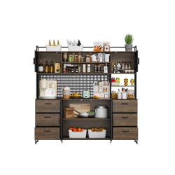 FAMAPY Rustic Industrial Kitchen Sideboard Buffet Cabinet With Hutch – Wood And Metal Storage Unit With Drawers, Cabinets