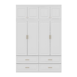 FAMAPY Modern Armoire Wardrobe Closet With Hanging Rod, Cube Storage & Drawers – Freestanding Mdf Bedroom Organizer In White