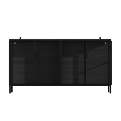 FAMAPY Modern Metal Filing Cabinet \w Glass Doors And Led Lighting – Industrial Storage Sideboard \w USB-Powered 3-Color Light Strip, Adjustable