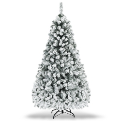 SLICKBLUE Pre-Lit Snow Flocked Hinged Christmas Tree With Lights for Indoor Holiday Display