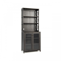 SLICKBLUE Tall Freestanding Bar Cabinet Buffet With Glass Holder And Adjustable Shelf-Grey