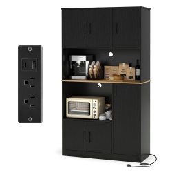 SLICKBLUE Pantry Storage Cabinet With Power Outlets And Tall Wooden Sideboard Design