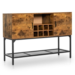SLICKBLUE Industrial Kitchen Buffet Sideboard With Wine Rack And 2 Doors-Rustic In Brown