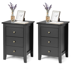 SLICKBLUE Set Of 2 Modern Nightstands – Wooden Bedside Cabinets With Drawers