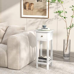 SLICKBLUE 2 Tier Slim Nightstand Bedside Table With Drawer Shelf-White