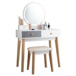 SLICKBLUE Elegant Dressing Table With Led Mirror – Makeup Vanity Set With 4 Storage Drawers And Stool