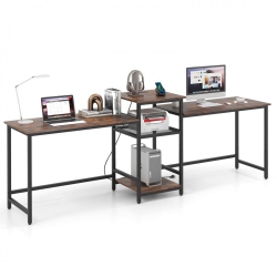 SLICKBLUE 2-Person Computer Desk With Power Outlet And Printer Stand for Shared Workspace