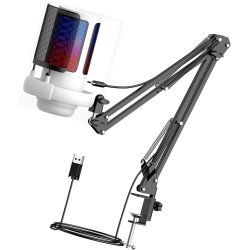 CHSSHA00 RGB USB Microphone With Stand, Plug And Play Gaming Microphone In White