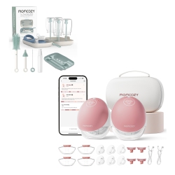 MOMCOZY Breast Pump Hands Free Upgraded Mobile Flow | M9, App Discreet Control Electric Breast Pump & Bottle Brush Set, 7 In 1 Baby Bottle Cleaner