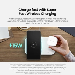 YOULIGHTS 15W Wireless Charger Duo W/USB C Cable, Dual Charging, Cordless Super Fast Charging Pad (White)