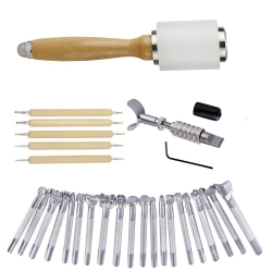 BANYOUR 20 PCs Leather Stamping Tool Leather Carving Working Saddle Making Tools Diy Leather Craft Stamps Set Diy Hammer