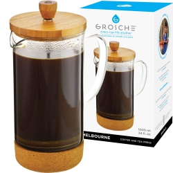 GROSCHE Melbourne French Press Coffee Maker With Bamboo Lid And Cork Base, 1000 Ml