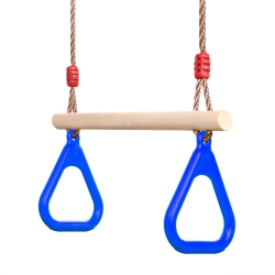 PELLOR Playground Children's Wooden Trapeze Swing Bar With Plastic Gym Rings Swing Set for Indoor & Outdoor Fun