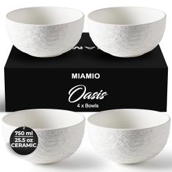 MIAMIO - Ceramic Bowl Set Of 4/750 Ml Large Serving Bowls for Cereal, Salad, Pasta, Fruit, And Soup - Oasis Collection