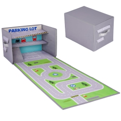 LIVEMEMORY Toy Car Garage Box - Toy Car Storage for Boys With Car Rug Play Mat (Not Included Cars)