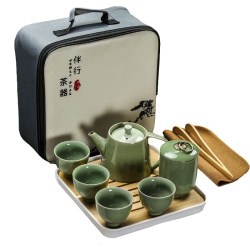 DARUNYAO Portable Chinese Kongfu Tea Set Travel Ceramic Porcelain Tea Ware Teapot Teacups Tea Clip Towel (D)