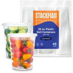 STACK MAN [48 Sets -32 OZ.] Plastic Deli Food Storage Containers With Airtight Lids - Soup Containers With Lids