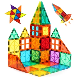 FNJO Magnetic Tiles, Magnet Building Set, 60 PCs Building Blocks Set Stem Preschool Montessori Toy for Kids Boys Girls