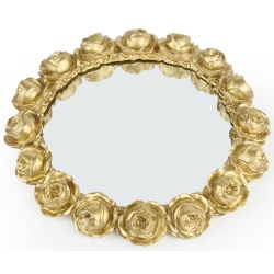 VIXDONOS Decorative Round Mirror Tray Bathroom Vanity Tray With Resin Rose for Perfume, Jewelry And Makeup In Gold
