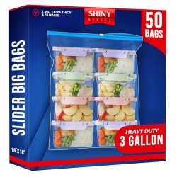 SHINY SELECT Slider Jumbo Big Food Storage Bags, 16"x18" Clear, 50 Pieces
