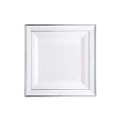 M HONOR 50 Piece Rimmed Square Plastic Reusable Plates for Weddings, Parties And Dinners | 7.25 Inch In Silver