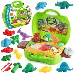VCONEJO Dinosaur Color Dough Sets Toys, 37 Pieces Dino Theme Color Dough Tools Accessories With Volcano And Fossils for Boys A