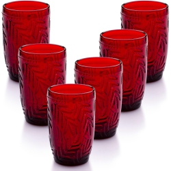 GALA HOUSEWARE Vintage Drinking Glasses Set Of 6, (Red, 12.5 OZ)