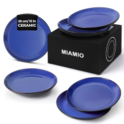 MIAMIO – 6 X Plate/dinner Plate Set Stoneware Ceramic Tableware Set - Le Papillon Collection (Blue, 26 Cm)