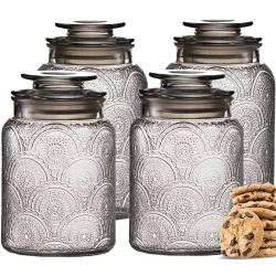 LE'RAZE 4PC Vintage Glass Canister Set With Airtight Lids - for Kitchen Food Storage And Organization