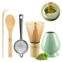 MYACUC Matcha Tea Kit 5 Pieces, Matcha Set, Includes Matcha Whisk, Two Matcha Spoons, Matcha Sieve, Ceramic Stand for Whisk Best Gift for Matcha