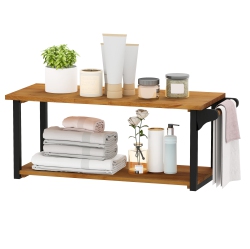 GYMAX 40.5" Long 2-Tier Storage Rack W/ Towel Bar Wall Mounted Floating Shelves