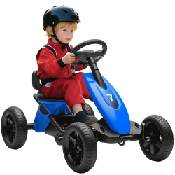 QABA Pedal Go Kart for Kids, Ride On Toys for Boys Girls With 4 Silent Eva Wheels, Children Outdoor Racer Pedal Car for 2-5 Years In Blue
