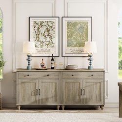 WAMPAT Wamapt Buffet Cabinet \w 4 Doors And 2 Drawers, Large Coffee Bar Table Wood Kitchen Storage Cabinets, Modern Farmhouse Sideboard Credenza For