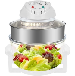 CHSSHA00 Glass Air Fryer, 17L Halogen Oven Cooker, 1300W 60 Minutes Automatic Timer Function, \w Detachable Heightening Ring And Non-Slip Heat