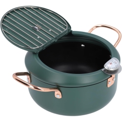 CHSSHA00 Deep Fryer Pot, Small Deep Fryer 304 Stainless Steel, \w Temperature Control And Oil Drip Drainer Rack, Deep Frying Pot \w Lid Pot Open