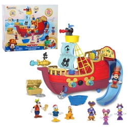 JUST PLAY Disney Junior Mickey Mouse Funhouse Treasure Adventure Pirate Ship 18-Piece Toy Figures And Playset, Officially Licensed