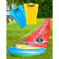 JAMBO 32Ft Extra Extra Long Slip Splash And Slide And 2 Bodyboards, Heavy Duty Water Slide N Inflatable Crash Pad, Slip