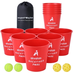 AIVALAS Yard Pong Outdoor/indoor Games Set, Giant Yard Pong Game for Adults And Family With 12 Buckets, 4 Balls And A Ca