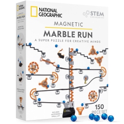 BLUE MARBLE National Geographic Magnetic Marble Run - 150-Piece Stem Building Set for Kids & Adults With Magnetic Track & Trick Piec