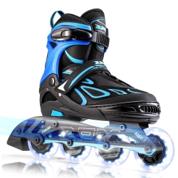 2PM SPORTS Vinal Girls Adjustable Flashing Inline Skates, All Wheels Light Up, Fun Illuminating Skates for Kids Men Adul