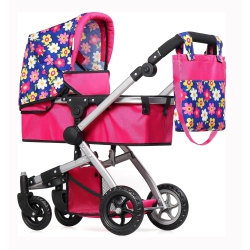 FASH N KOLOR Exquisite Buggy Deluxe Doll Pram Stroller Swiveling Wheels & Adjustable Handle A Free Carriage Bag 2 Free Magic Bottles