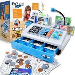 DR. STEM TOYS Ben Franklin Toys Talking Toy Cash Register-Store Learning Play Set With 3 Langauges, Paging Microphone, Credit Card, Ba